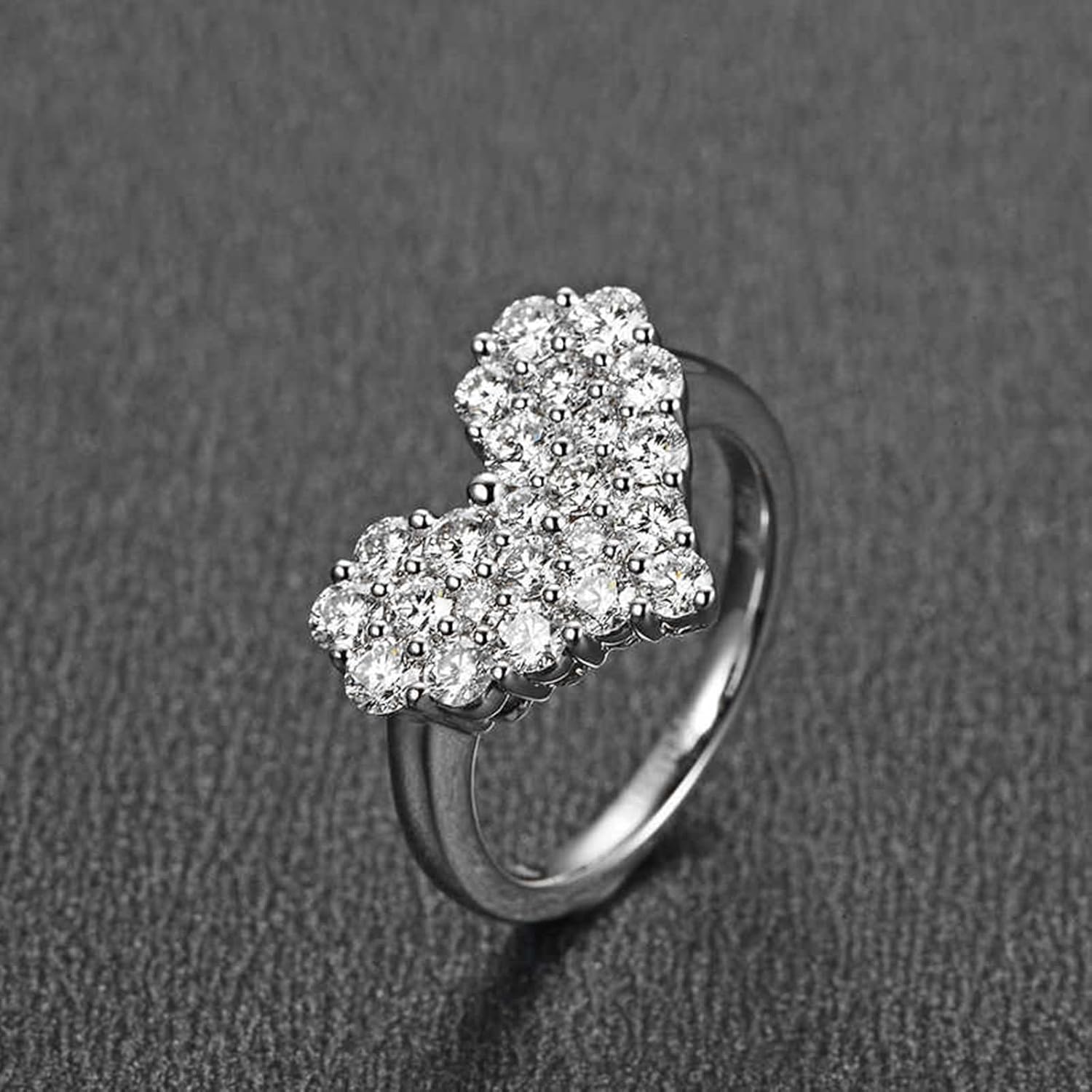 White Gold 9K / 14K / 18K Promise Rings for Women, Heart with 1ct Diamond, Engagement Ring Silver Band Women