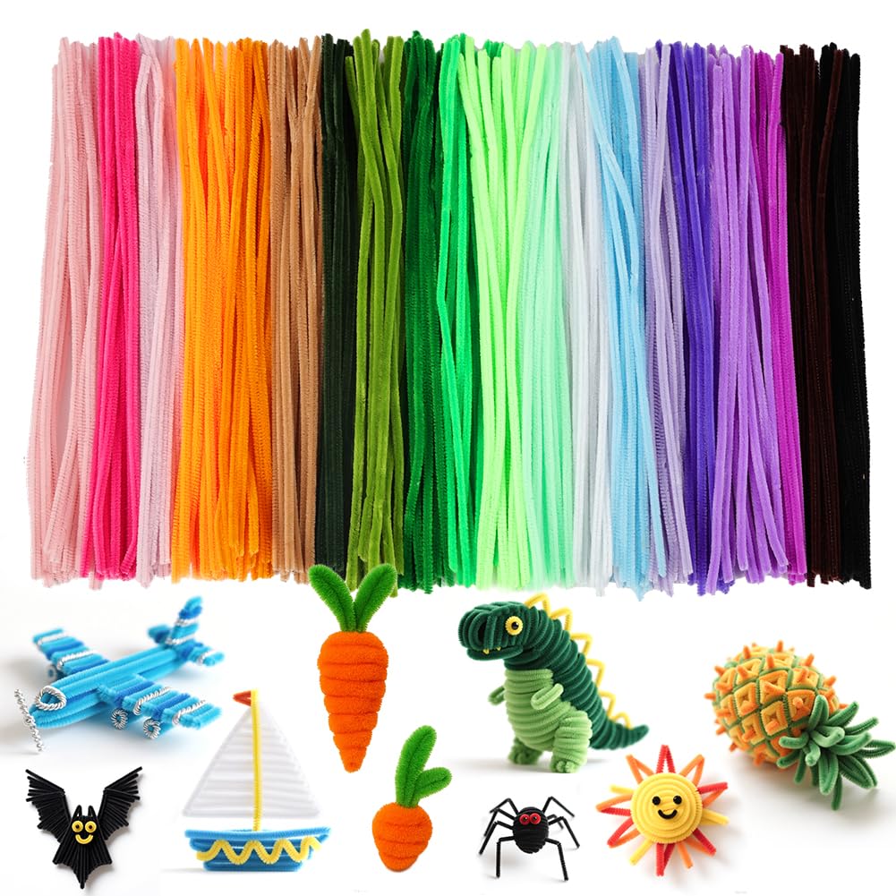 AYESY Pipe Cleaners for Craft Flowers, 300PCS 30cm Long Super Flexible Fluffy Craft Set for Arts & Crafts, 6mm Chenille Stems for DIY Crafts, Making Flowers, Animals Decorations(20 Colors)