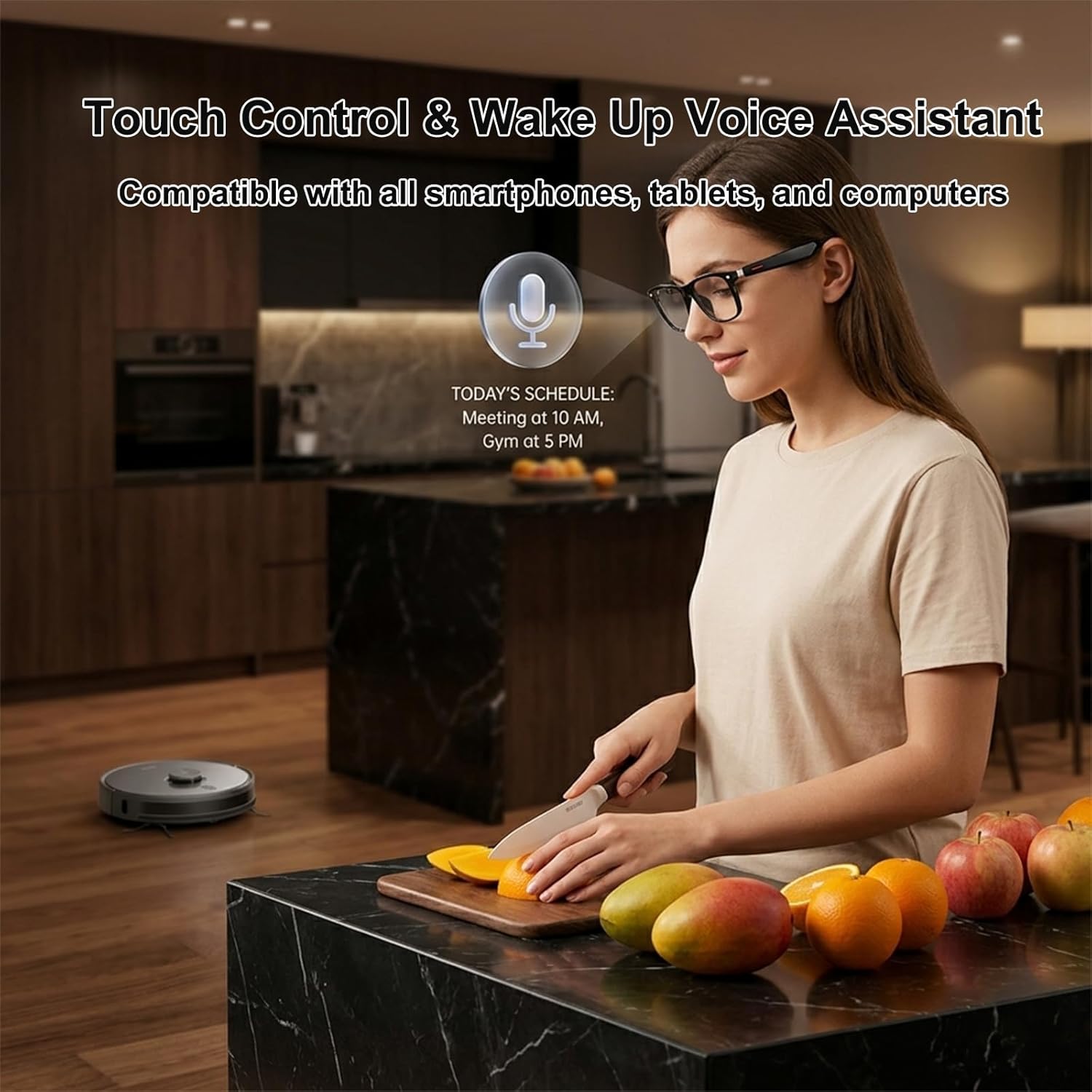 Smart Audio Glasses,Anti-Blue Light Lenses,Open Ear Bluetooth Glasses with Noise Canceling Microphone,Touch Control, IP65 Water Resistant,Lightweight Eyewear for Office & Home