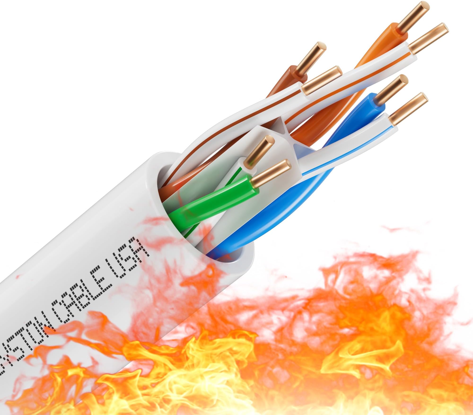 Syston Cable Technology Cat 6A+ Ethernet Network Cable，700MHz 23AWG Solid Bare Copper Wire Outdoor/Indoor, No Ends 100/250/500/1000 Ft Available, Heat Resistant Plenum Rated (100 FT, CMP, White-CMP)