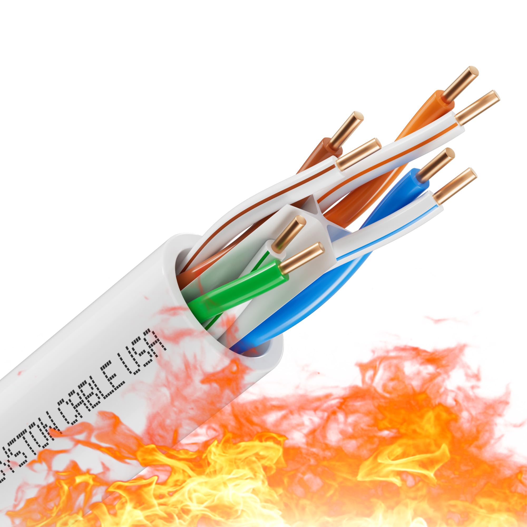Syston Cable Technology Cat 6A+ Ethernet Network Cable，700MHz 23AWG Solid Bare Copper Wire Outdoor/Indoor, No Ends 100/250/500/1000 Ft Available, Heat Resistant Plenum Rated (50 FT, CMP, White-CMP)