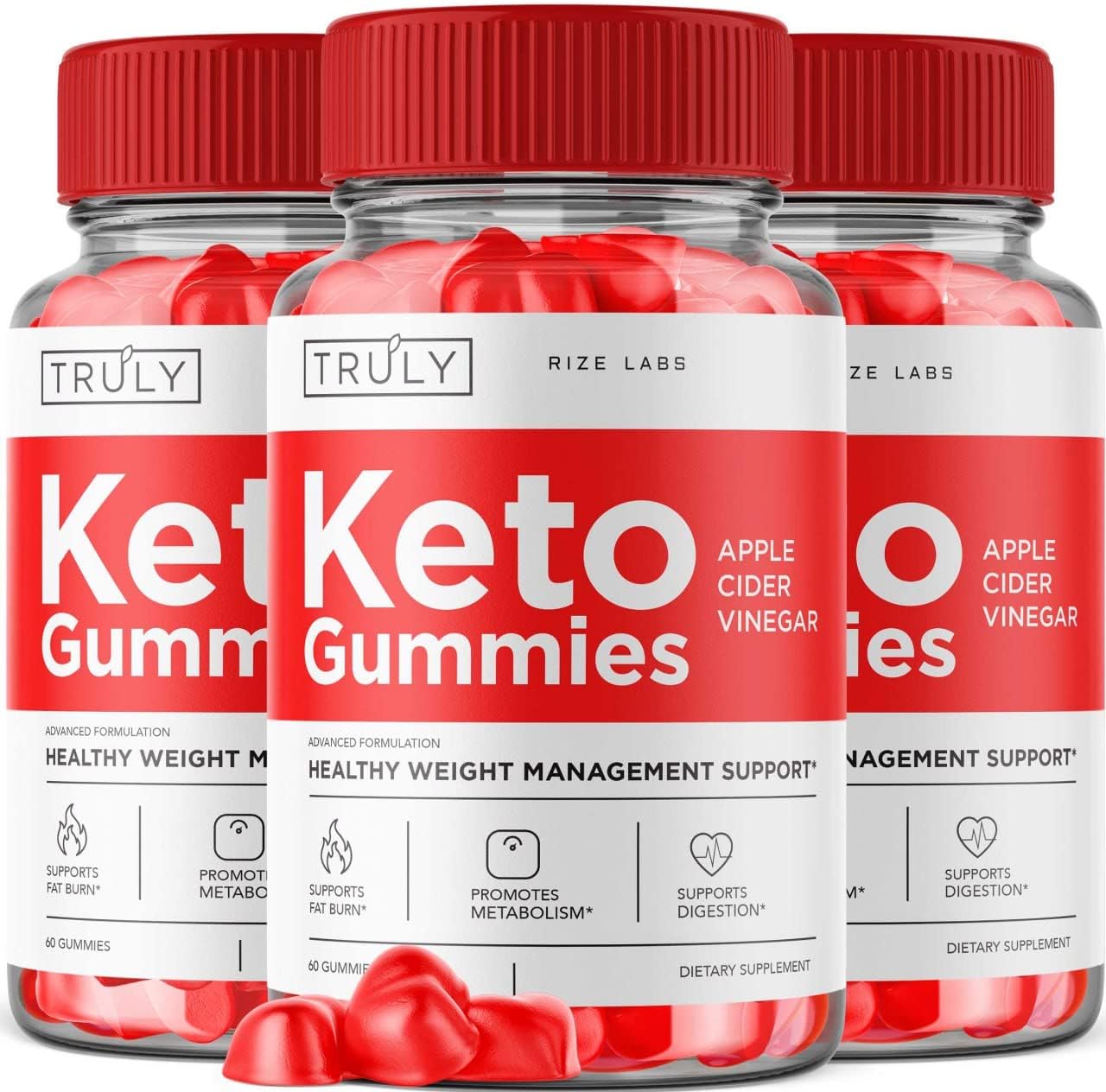 rize labs - Truly Keto ACV Gummies Apple Cider Vinegar for Belly 1000 mg (Pack of 3) (180 Gummies)