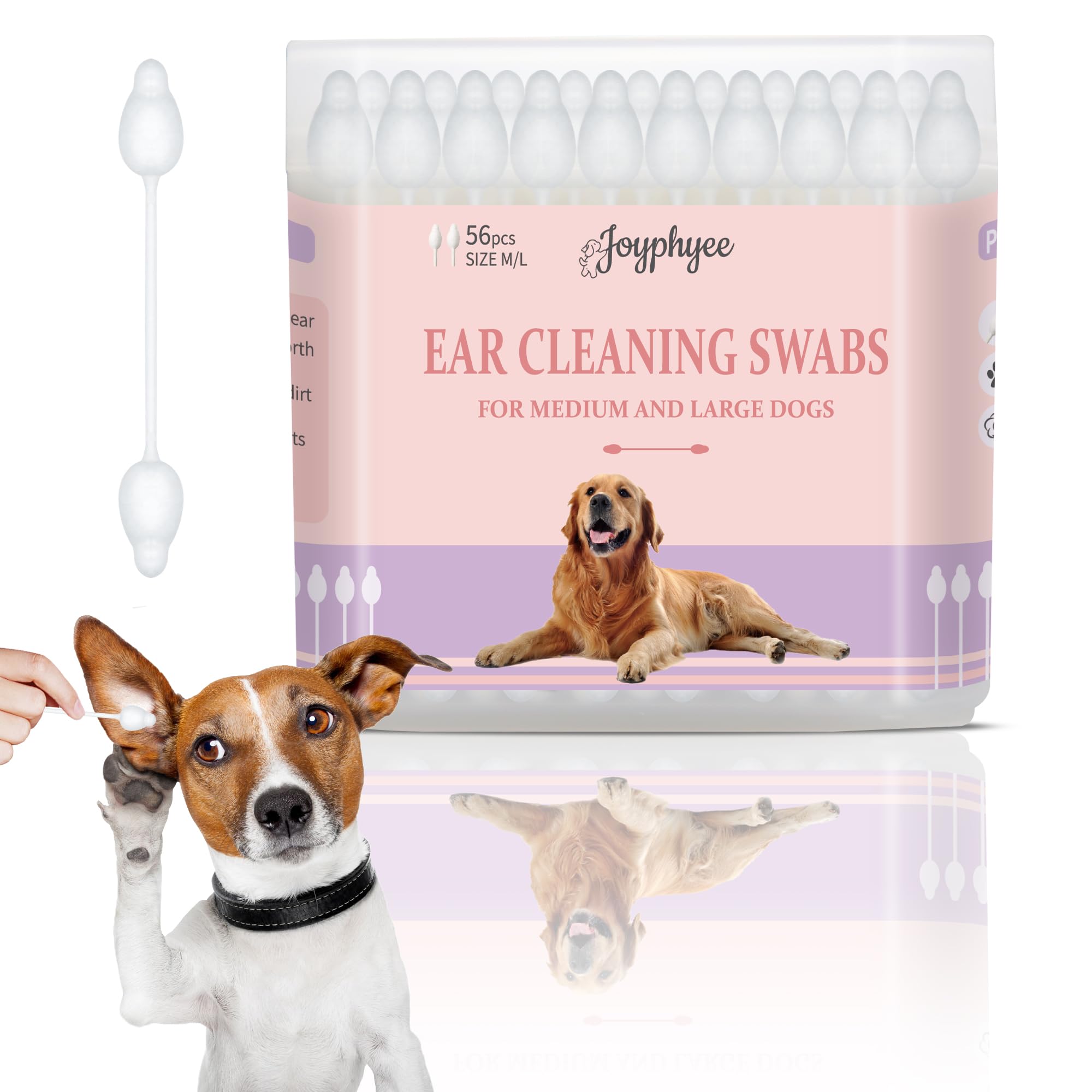 Dog Ear Cleaner Infection Treatment Ear Cleaning Swabs Qtips, Safe Gourd-Shaped Design for Dog and Cat Cleaning, Pet Ear Cleaner Solution, Tools to Prevent Ear Injuries and Irritation-Large