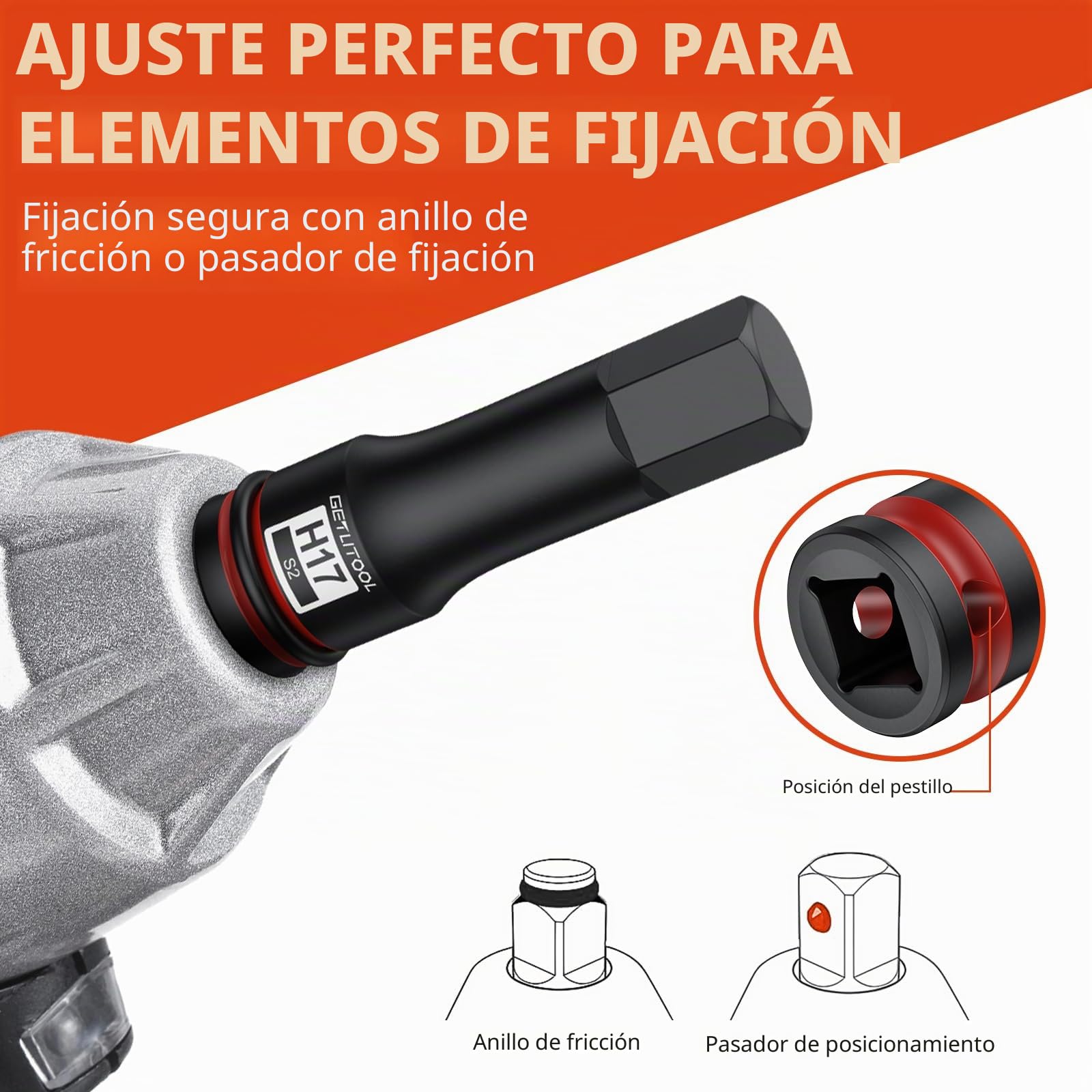 GETLITOOL Juego de 20 llaves Allen de impacto 1/2 pulgada S2 acero hexagonal y Torx, tamaño marcado, caja de almacenamiento