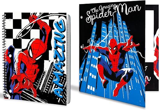 Marvel Spiderman School Supplies Set - Bundle with Marvel Folder, Notebook, Erasers, Tattoos, and More | Spiderman Back to School Classroom Supplies