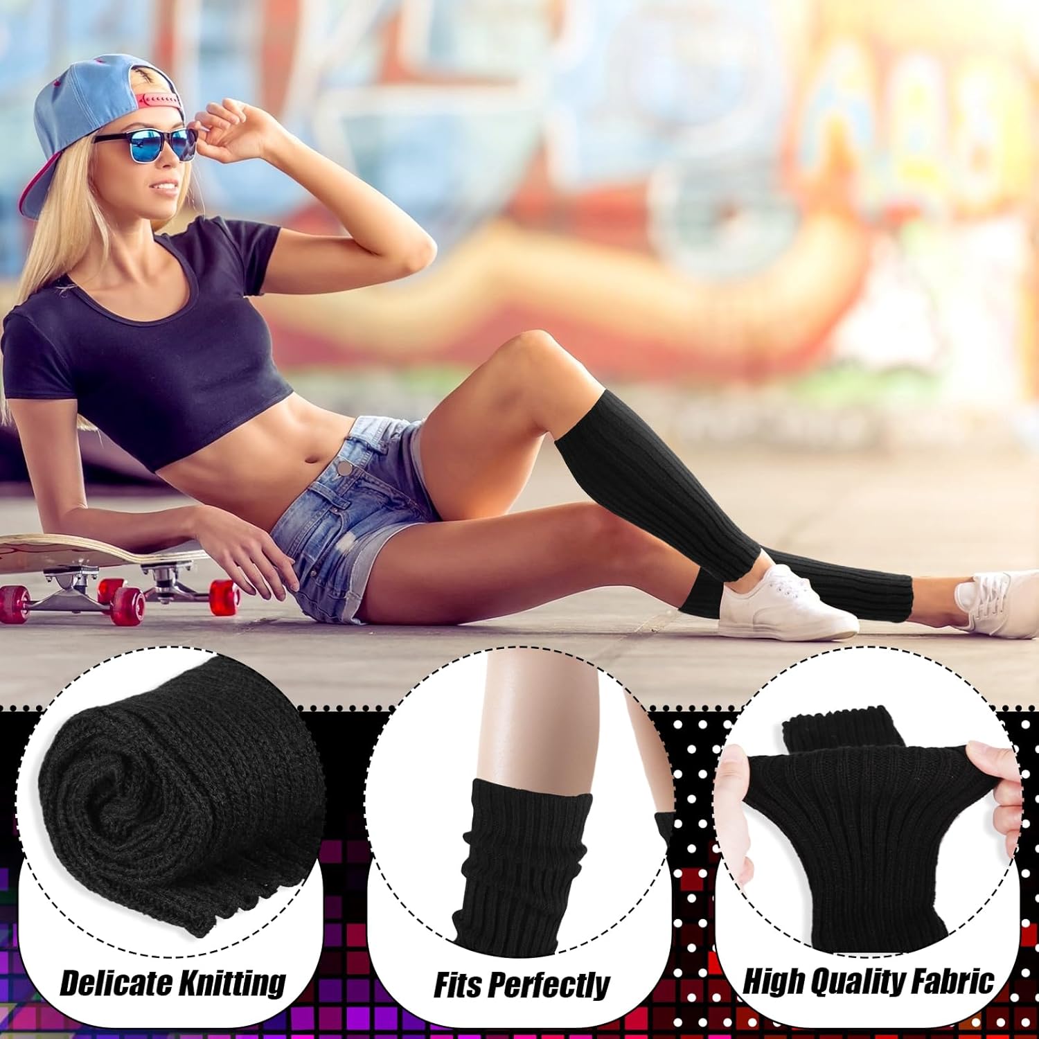 Women's Leg Warmers - 1/2 Pack 80s Retro Fashion Knit for Girls Dance Sports Yoga - Image 6