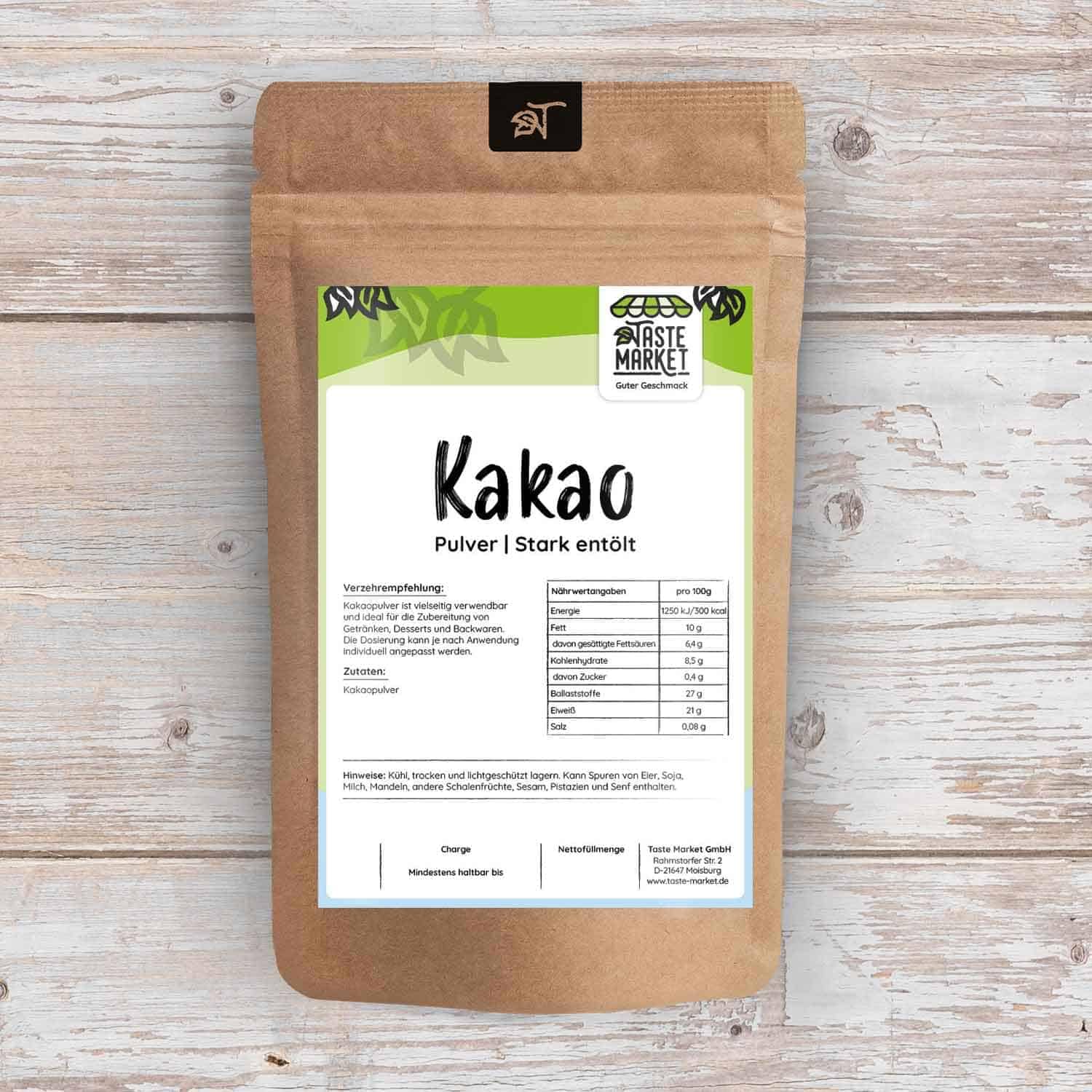 Kakaopulver 25 kg 100% natürlicher Kakao ungesüßt Pulver Stark entölt nicht alkalisiert Taste Market