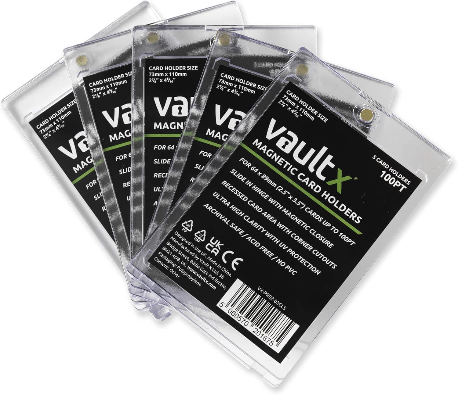 Vault X Magnetic Card Holders 100pt for Trading Cards, One Touch Hard Cases with UV Protection, Clear Display for Collectible Card Games, Sports, TCG (5 Pack)