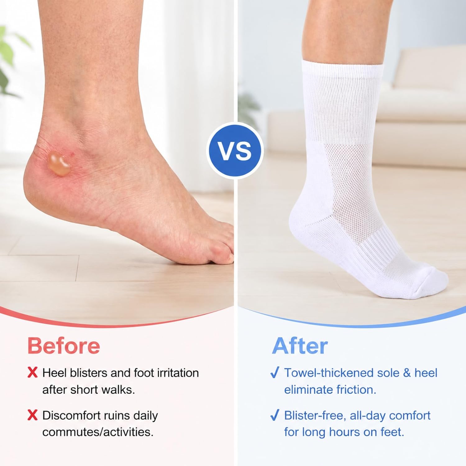 Jeyiour 4 Pairs Anti Blister Cushion Heel Padded Socks Terry Towel Sole Breathable Mid-Culf Sock for Women Men Outdoor Hiking image 4