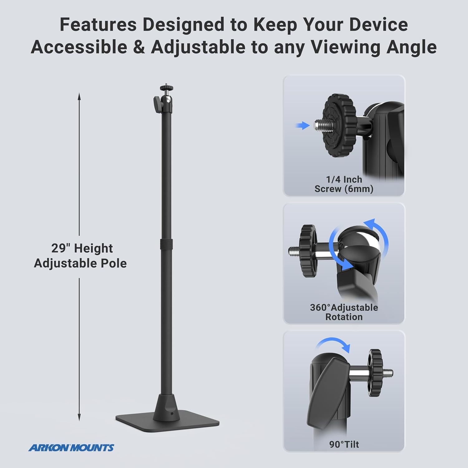 ARKON Mounts Camera Desk Mount Stand with 29" Adjustable Pole | 1/4"-20 Ball Mount for Cameras, Projectors, MEVO | Portable Floor or Desk Camera Stand | Vibration-Resistant Weighted Base