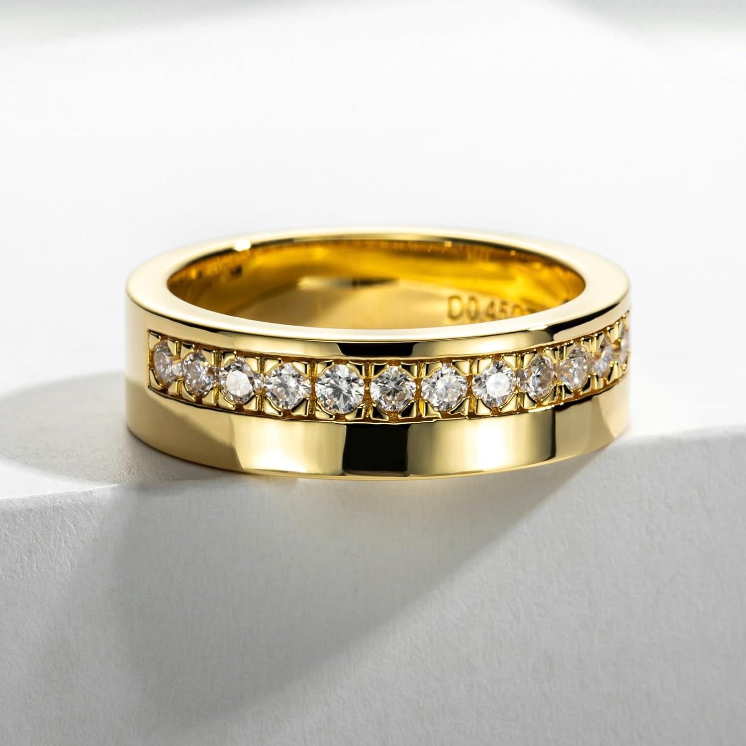 Idocare Moissanite Wedding Band D Color VVS1 Round Brilliant Cut 14K Yellow Gold Plated 925 Sterling Silver Eternity Band Rings for Women and Men - Image 5