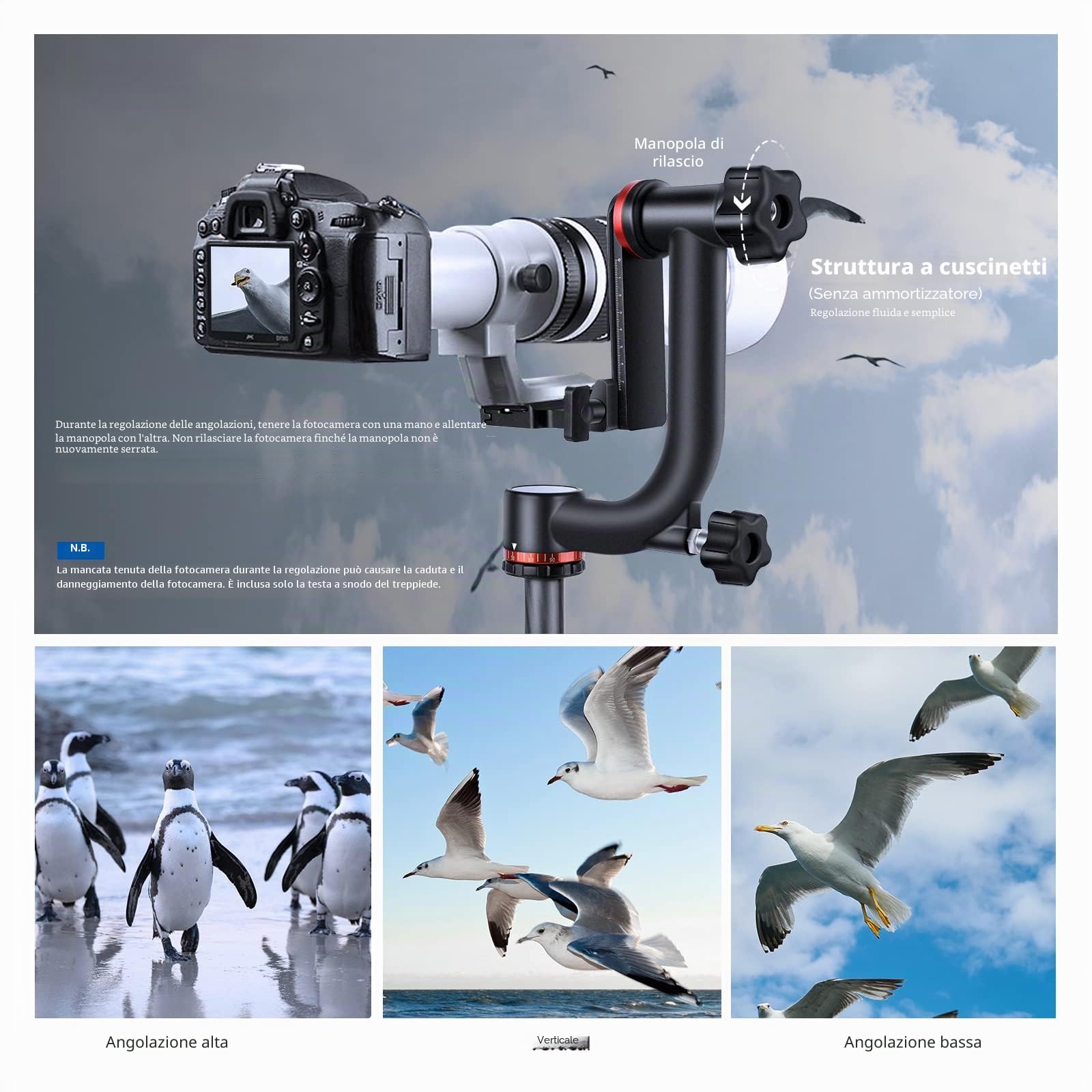 NEEWER Gimbal Testa Treppiede professionale in lega di alluminio ad alte prestazioni con piastra a sgancio rapido Arca, GM101 supporta riprese panoramiche a 360 gradi più fluide per fotocamere DSLR