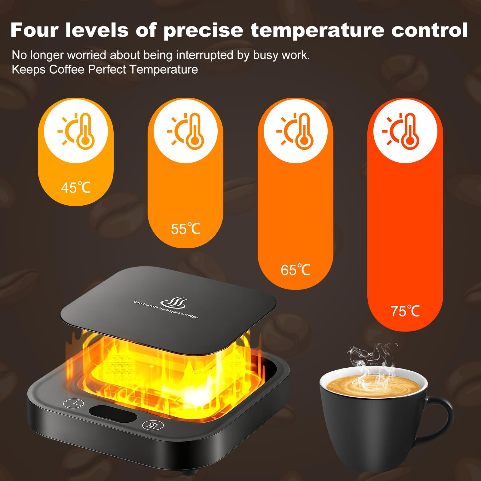 Calentador de Taza de Café con 4 Temperaturas, Apagado Automático 8h para Café, Cacao, Té