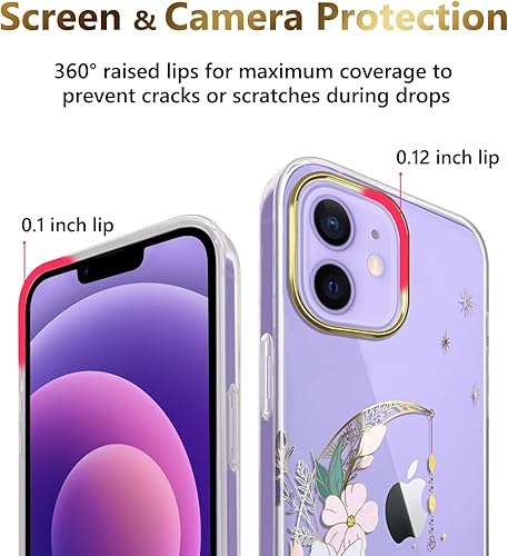 Miniatura 3 de JIAXIUFEN Funda transparente para iPhone 12 Mini, diseño de flores, a prueba de golpes, delgada, de poliuretano termoplástico, protección contra