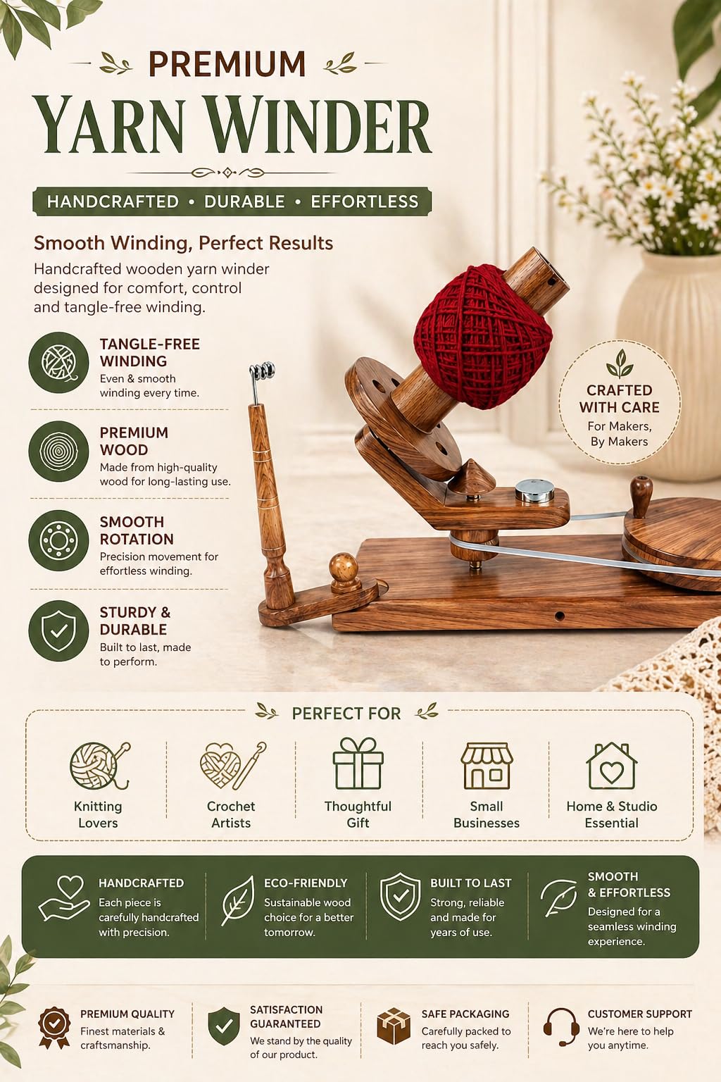 WARIS HANDICRAFT Wooden Yarn Ball Winder Knitting Crocheting Wool Ball Maker Machine (PRIMUM Quality Rosewood Wood) 3