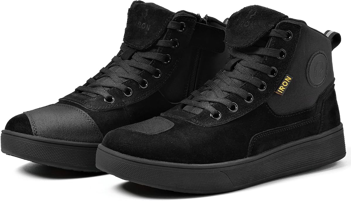 RIDEIRON Motorcycle Shoes for Men, CE Certified, Thickened Anti-Slip Sole, Breathable Casual Motorcycle Riding Boots with Ankle Support, Shift Pad (Black/13 Men)