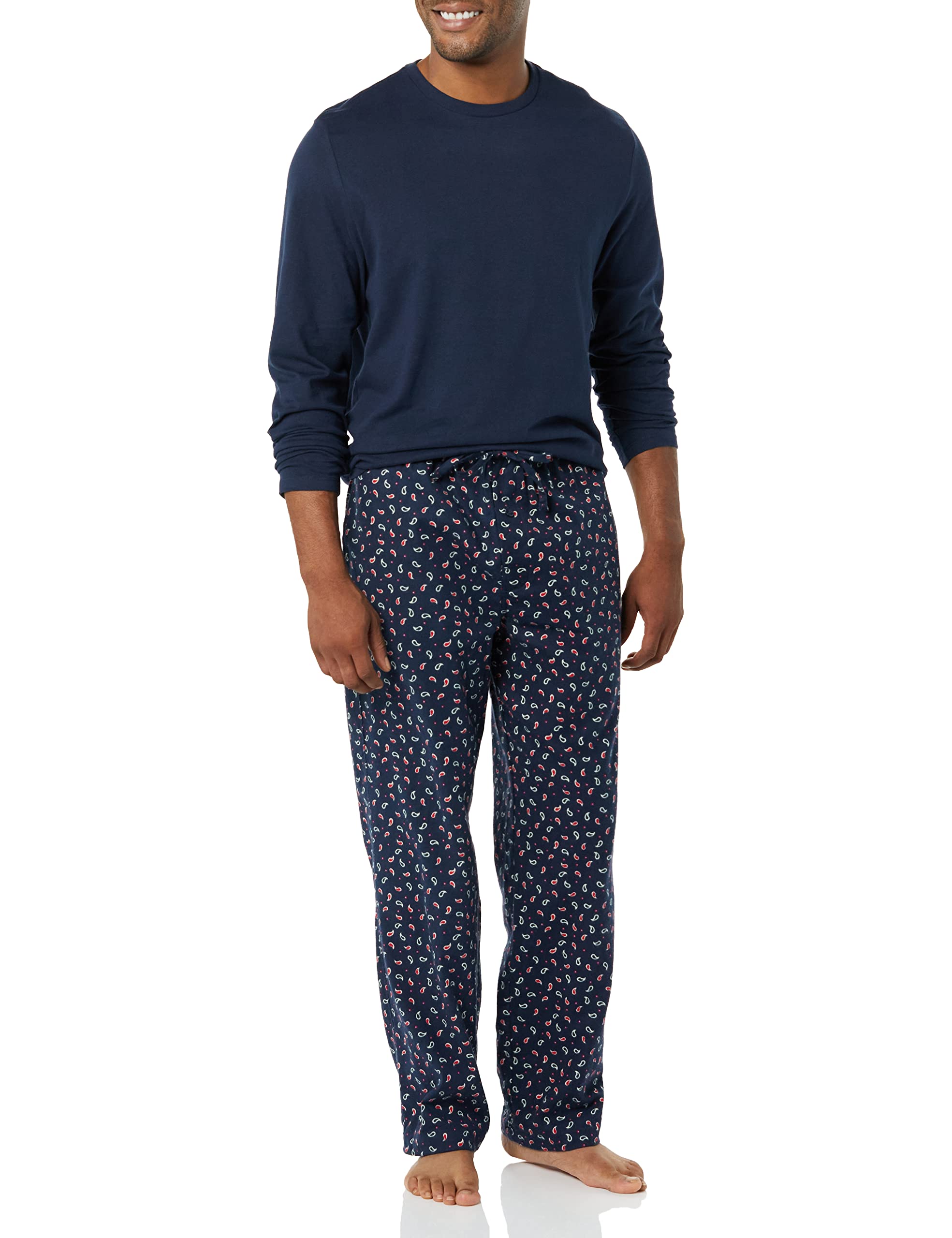 Amazon Essentials - Conjunto de Pijama de Franela para Hombre, Color Azul Marino, Cachemira,