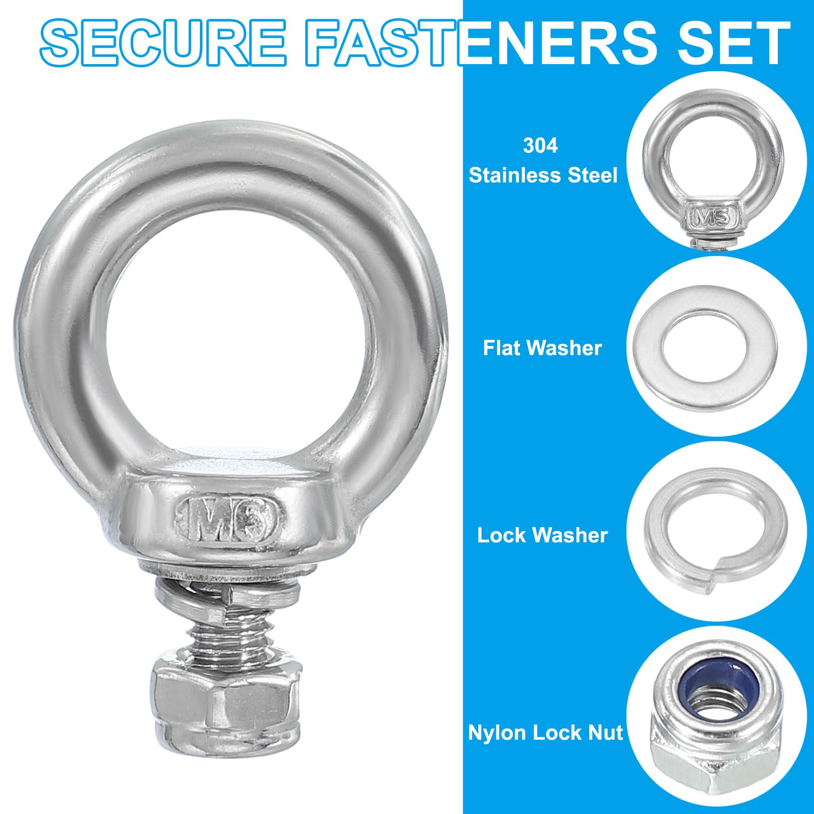 PATIKIL M6 x 12mm Eye Bolt with Nut, 6 Pack 304 Stainless Steel Lifting Shoulder Eyebolt Lift Thread Screws for Hanging Silver - Image 3