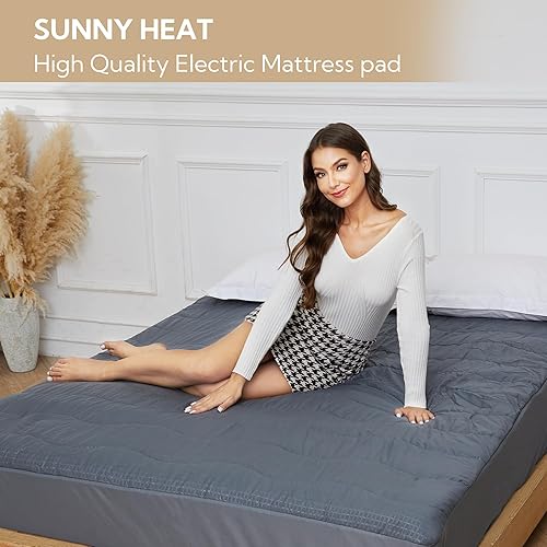 Miniatura 6 de SUNNY HEAT Protector de colchón eléctrico tamaño individual 39 x 75 pulgadas, 4 niveles de calefacción y apagado automático de 10 horas, bolsillo