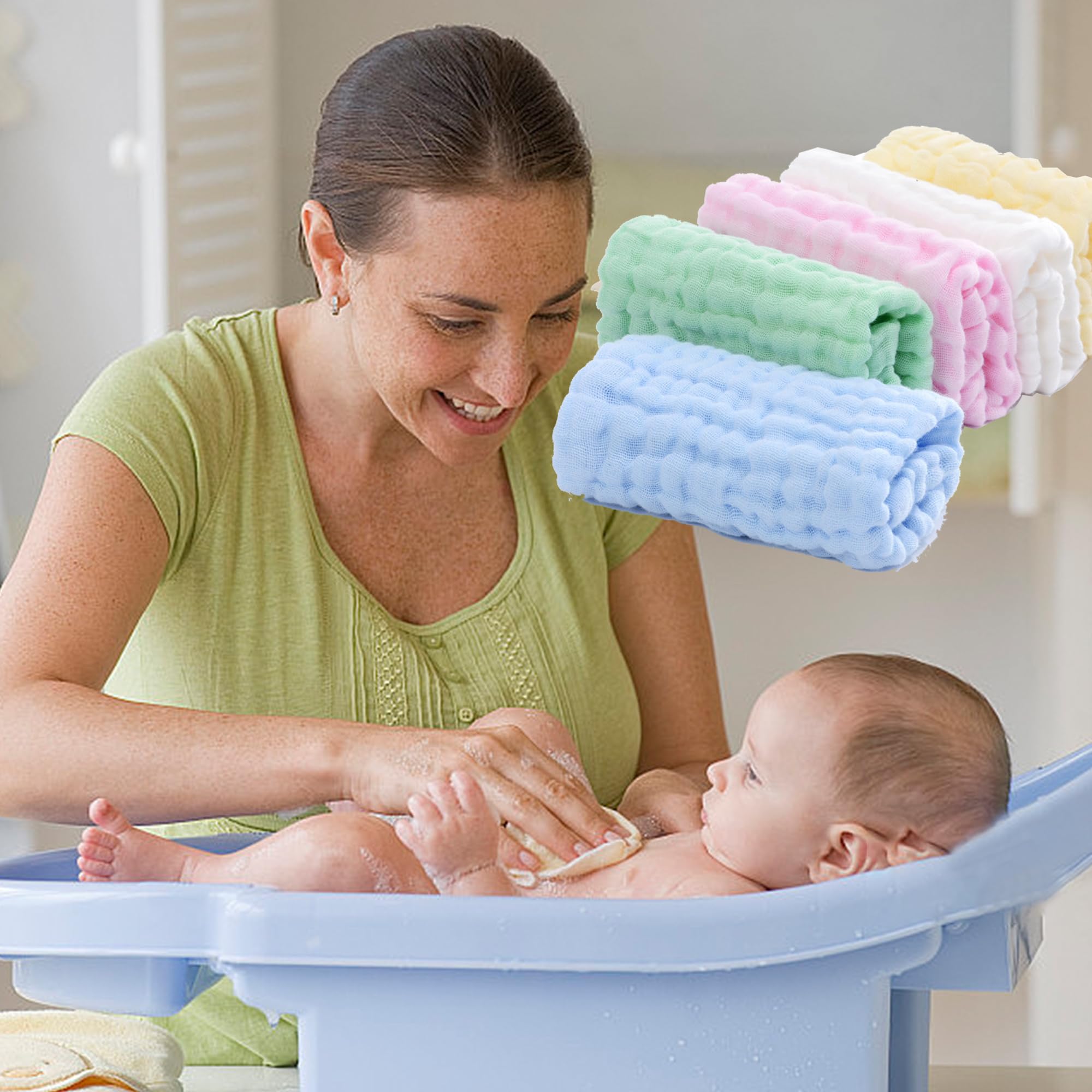 YUEMING 5 Pacchi Asciugamani in Mussola per Bambini,30 x 30 cm Asciugamani Neonato, Telo da bagno in cotone,Salviette Soffici Viso Neonati Panno Lavabile Mussola,Regalo per Baby Shower