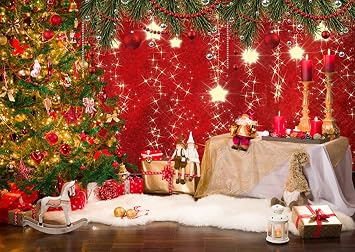 7x5ft Christmas Photo Backdrop Christmas Red Sparkling Backdrop Xmas New Year Party Photo Booth Family Party Wall Decor