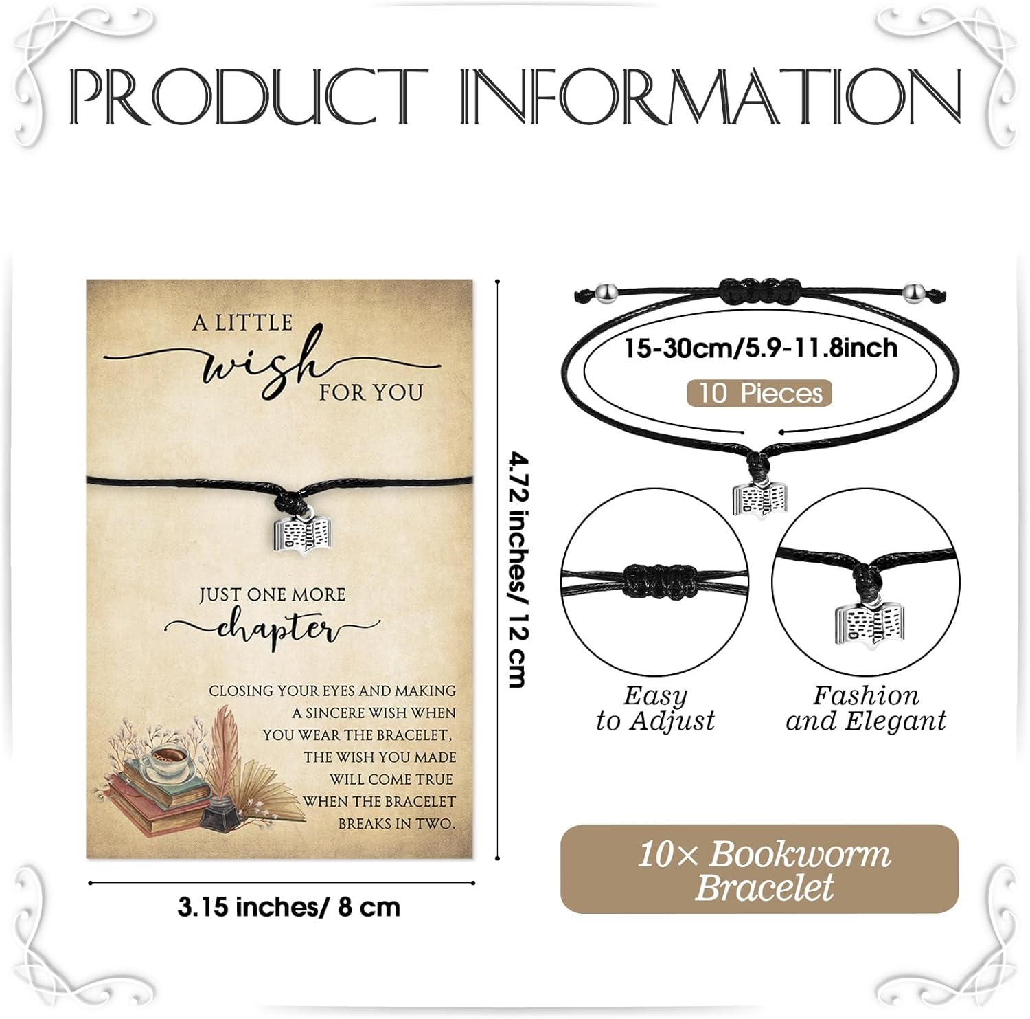 Tondiamo 10 Sets Book Lover Gifts for Women Book Club National Reading Month Gifts Bookworm Bracelet with Wish Card Just One More Chapter Librarian Appreciation Charm Bracelet for Women Reading Lover - Image 2
