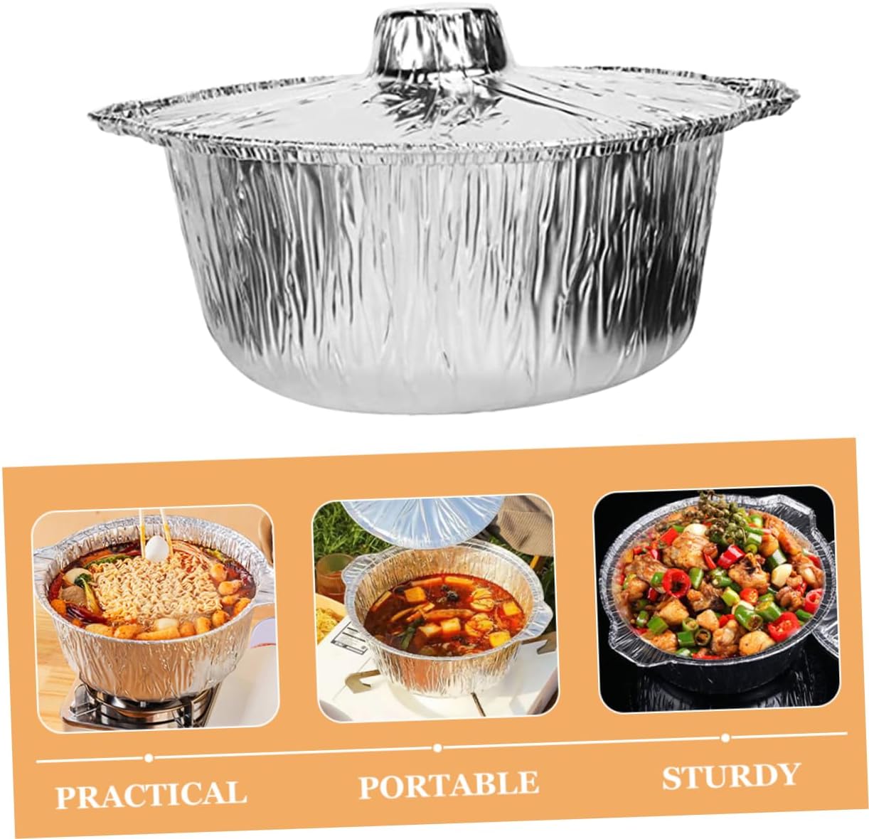 BESPORTBLE 8pcs Aluminum Foil Pots and Lids Round Lightweight Disposable Cooking Pans for Camping Travel Bbq Andoutdoor Activities