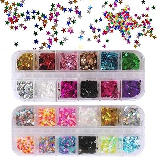 EBANKU Star Glitter Confetti, 24 Boxes Colorful Stars Holographic Sequins Laser Glitter Nail Art Flakes Nail Glitter 3D Manicure Decals Nail Decoration