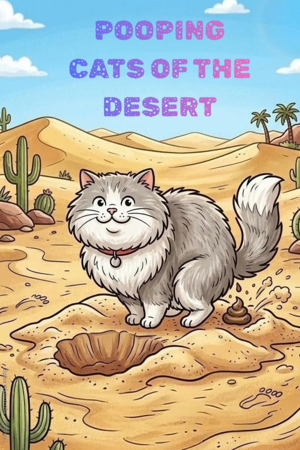 Pooping Cats in the Desert: A Hilarious Coloring Book for Adults. Funny Cat Breeds Standing and Pooping on Sand Dunes - The