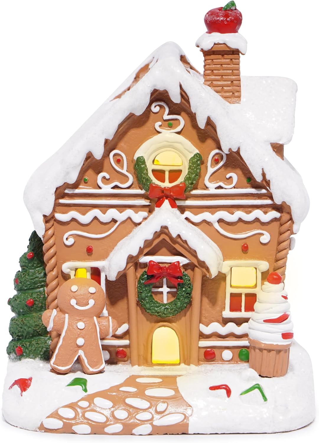 Hodao Christmas Decorations Gingerbread House Decor Figurine, Battery-Powered (2 AAA), 5.1" H Resin Village Houses-Festive Indoor Home Party Display (Village Houses5.1-1)