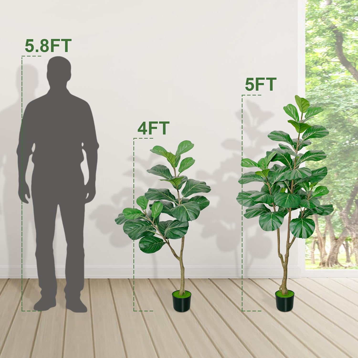 Artificial Fiddle Leaf Fig Tree, 4FT Tall Faux Ficus Lyrata Fake Tree in Black Pot, Faux Plant for Home Office Living Room Decor Aesthetic - Image 7