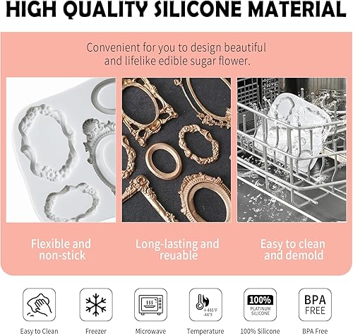 Miniatura 3 de KALAIEN Marco Sugarcraft Oval Espejo Marcos Silicona Molde Herramientas para Hornear