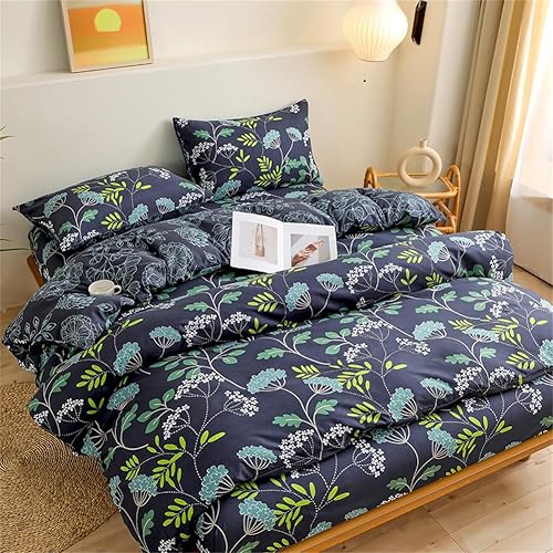 Miniatura 10 de Juego de funda de edredón tropical, tamaño King, diseño de hojas de palmera azul y verde, Monstera, juego de ropa de cama de microfibra botánica con