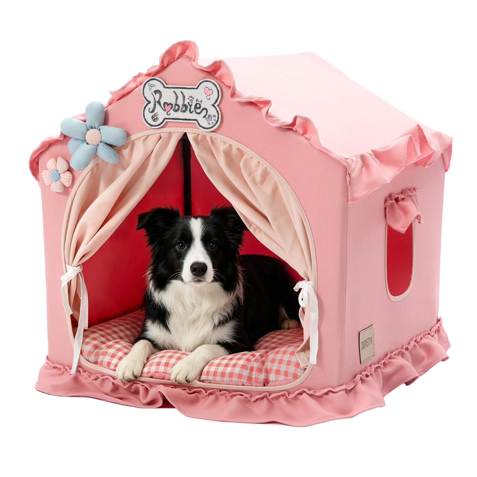 Indoor Dog House with Frame, Cute Dog Tent Bed with Cover Cave