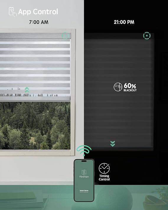 Yoolax Motorized Zebra Blinds with Remote, Light Filtering Smart Blinds