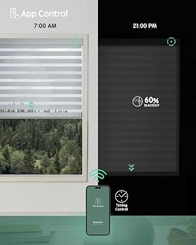 Yoolax Motorized Zebra Blinds with Remote, Light Filtering Smart Blinds
