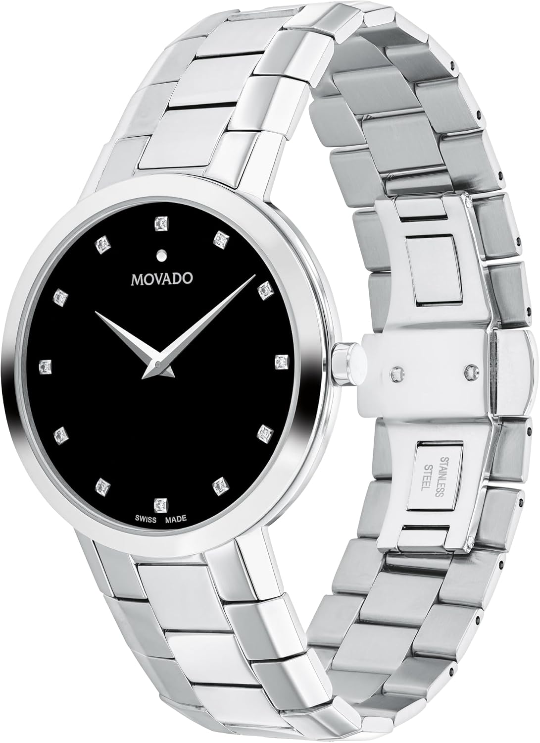 Movado Faceto Men's Swiss Quartz Watch - Stainless Steel, Link Bracelet - Water Resistance 3ATM/30 Meters - Classic Luxury Timepiece - Gift for Him -39mm