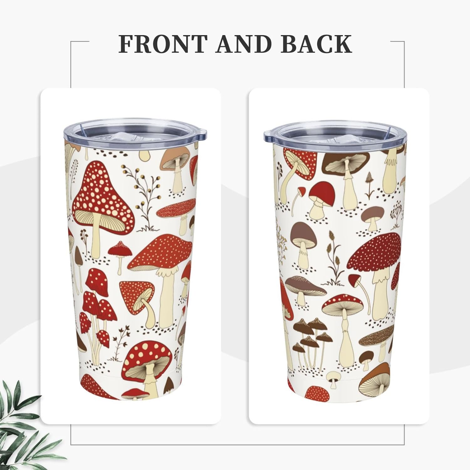 Mushroom Tumbler Field Plants Leaf Stainless Steel Insulated Tumblers with Lid Straw Reusable Mushrooms Coffee Travel Mug Drinking Water Wine Cups Birthday Gifts for Women 20 Oz - Image 2
