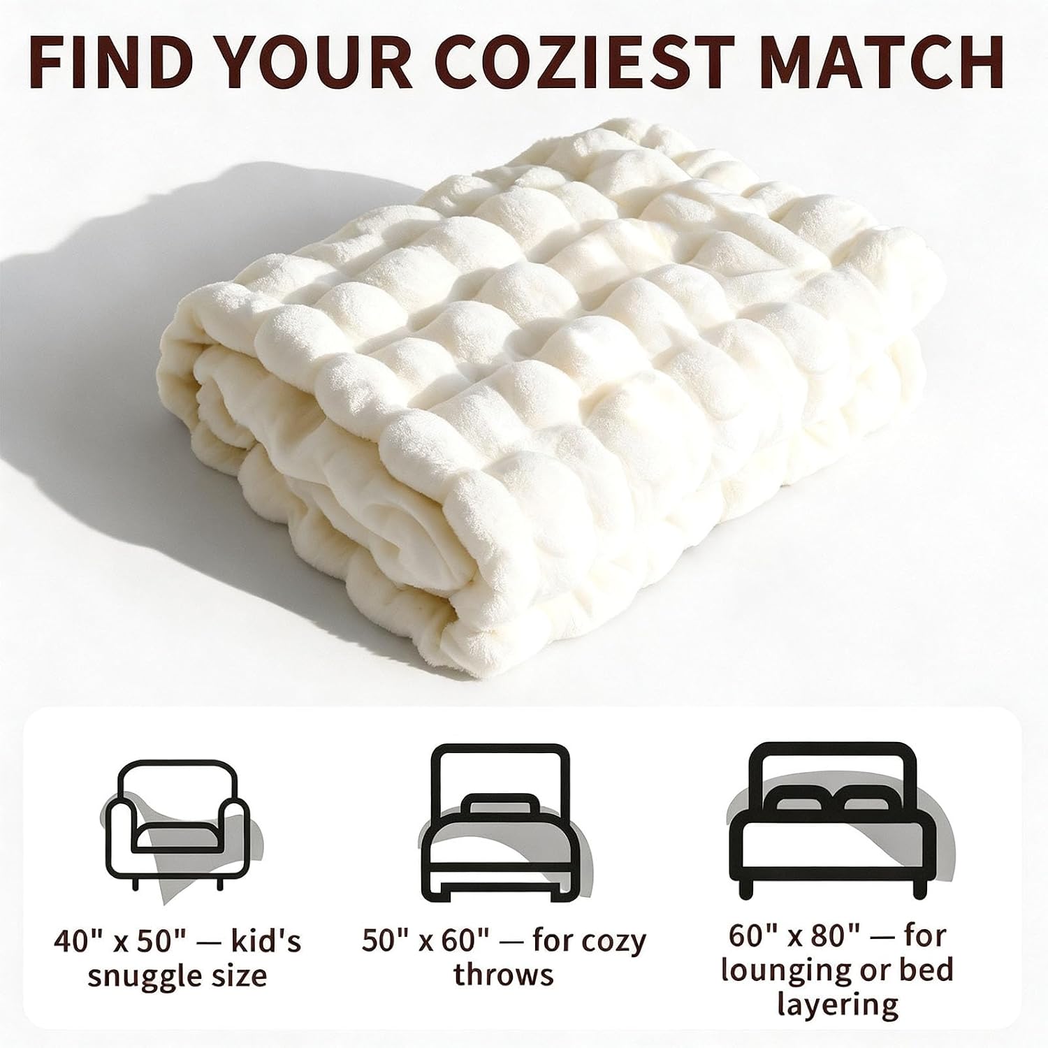 Creamy White Bubble Blanket Faux Fur Sherpa Throw (50x60)
