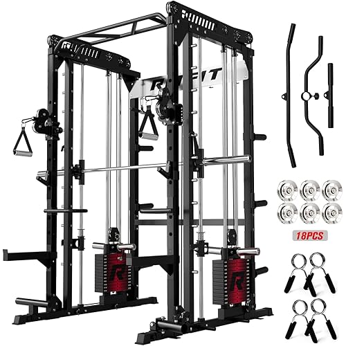 RitFit M1 & M1 Pro Smith Machine with Cable Crossover System, Multi-Function Squat Rack Power Cage for Home Gym, Power Rack and Packages
