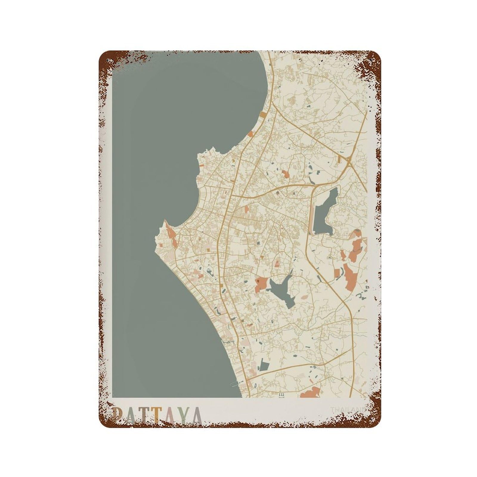 xiaoxiaoshen Pattaya Map Thailand Travel Gift Boho Wall Decor Art Metal Tin Poster Modern Home Decor Art Home Bar Shop Decorations Vintage Sign 40x30cm