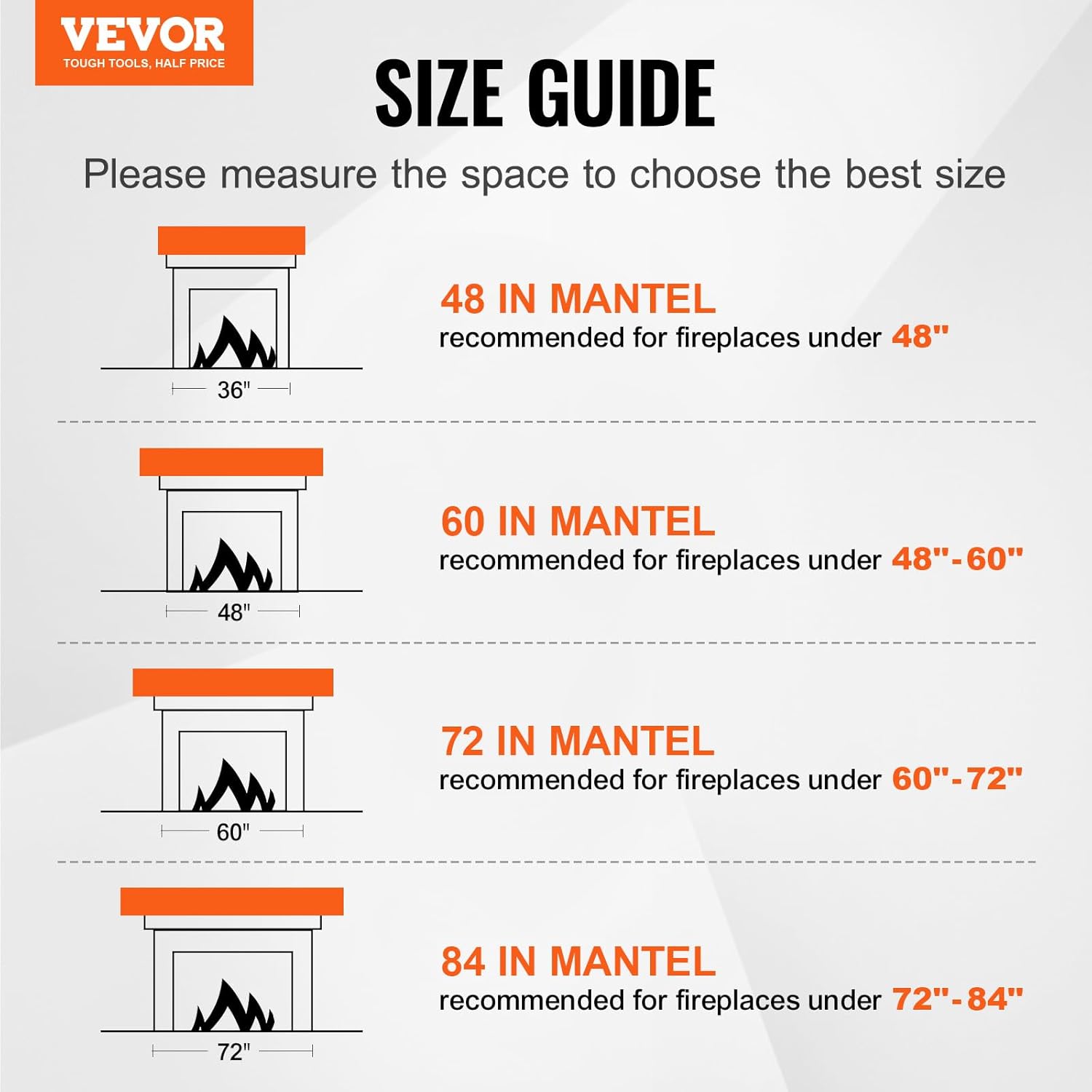 VEVOR Fireplace Mantel, 72" x 8" x 5", 50 lbs Weight Capacity, Natural Wood Mantel for Over Fireplace, Wall Mounted Floating Farmhouse Shelf, Handcrafted Wood Fireplace Mantel for Wall Decor, White