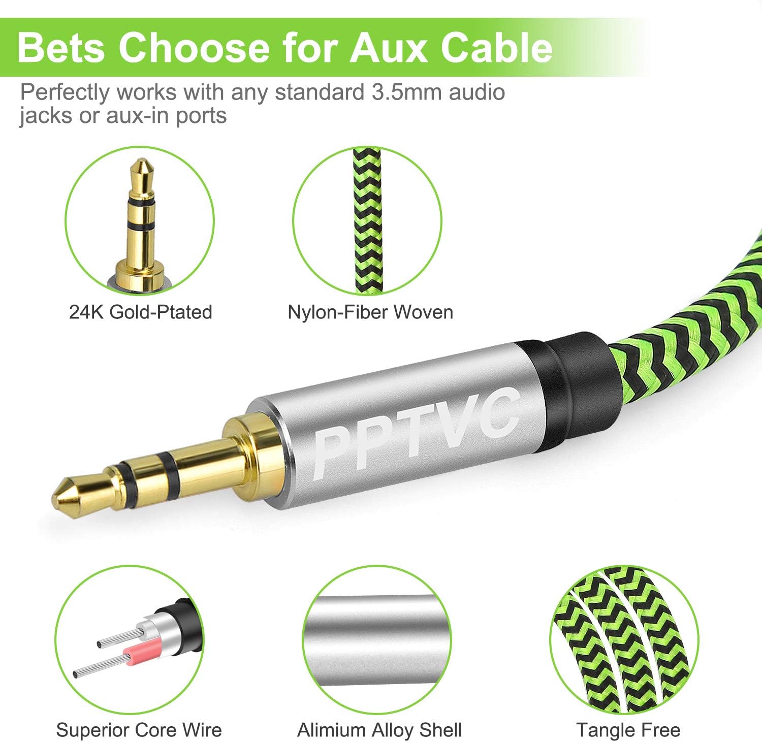 Bіg Sаlе PPTVC 3.5mm Male to Male Stereo Auxiliary Audio Cable 100FT, Nylon Braided Unbreakable & Great for iPhones, iPads, Headphones, Smartphones, Notebooks, Cars & Other Devices with 3.5mm Aux Port