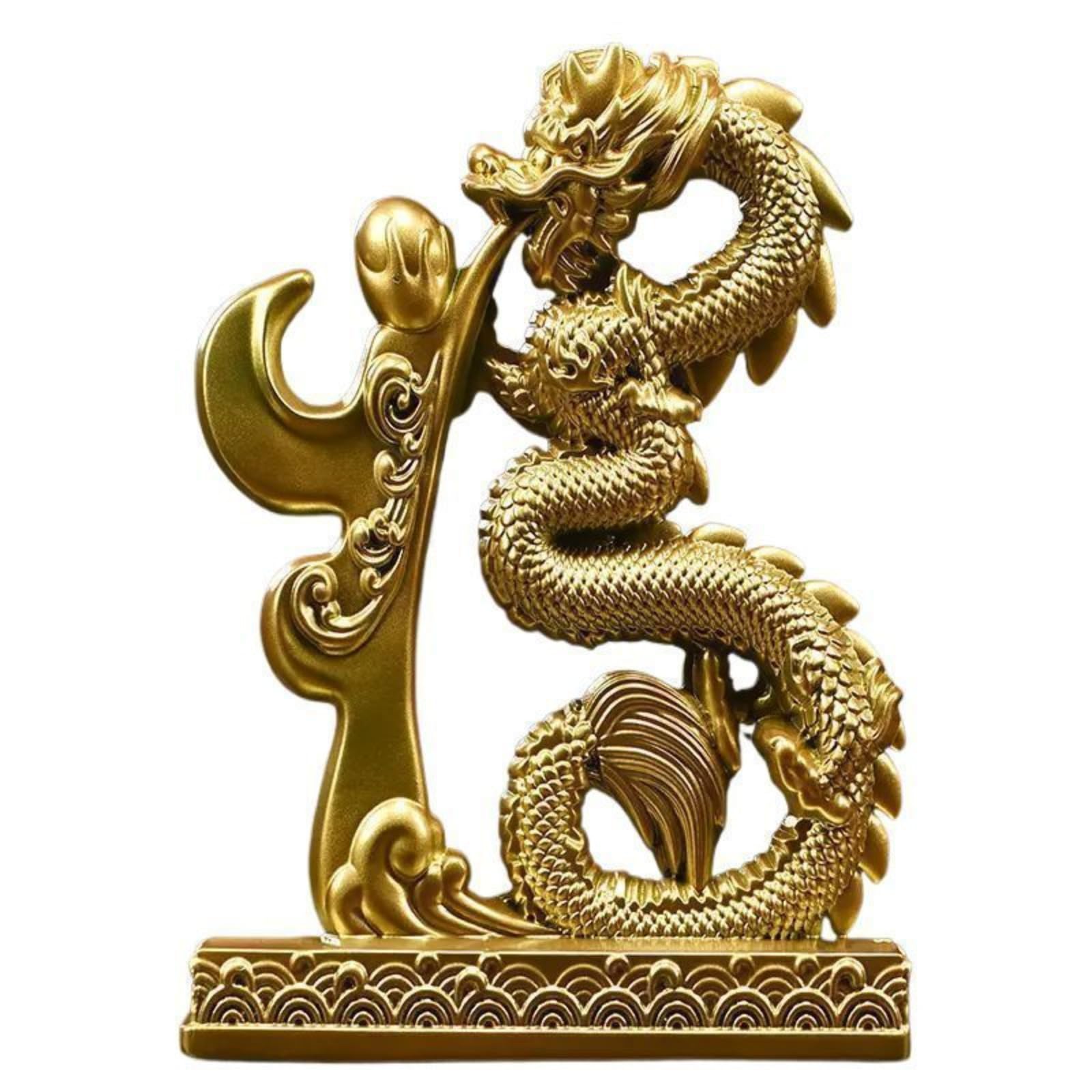 Dragon du zodiaque en bois doré Feng Shui pour harmoniser l'ambiance de votre espace de travail