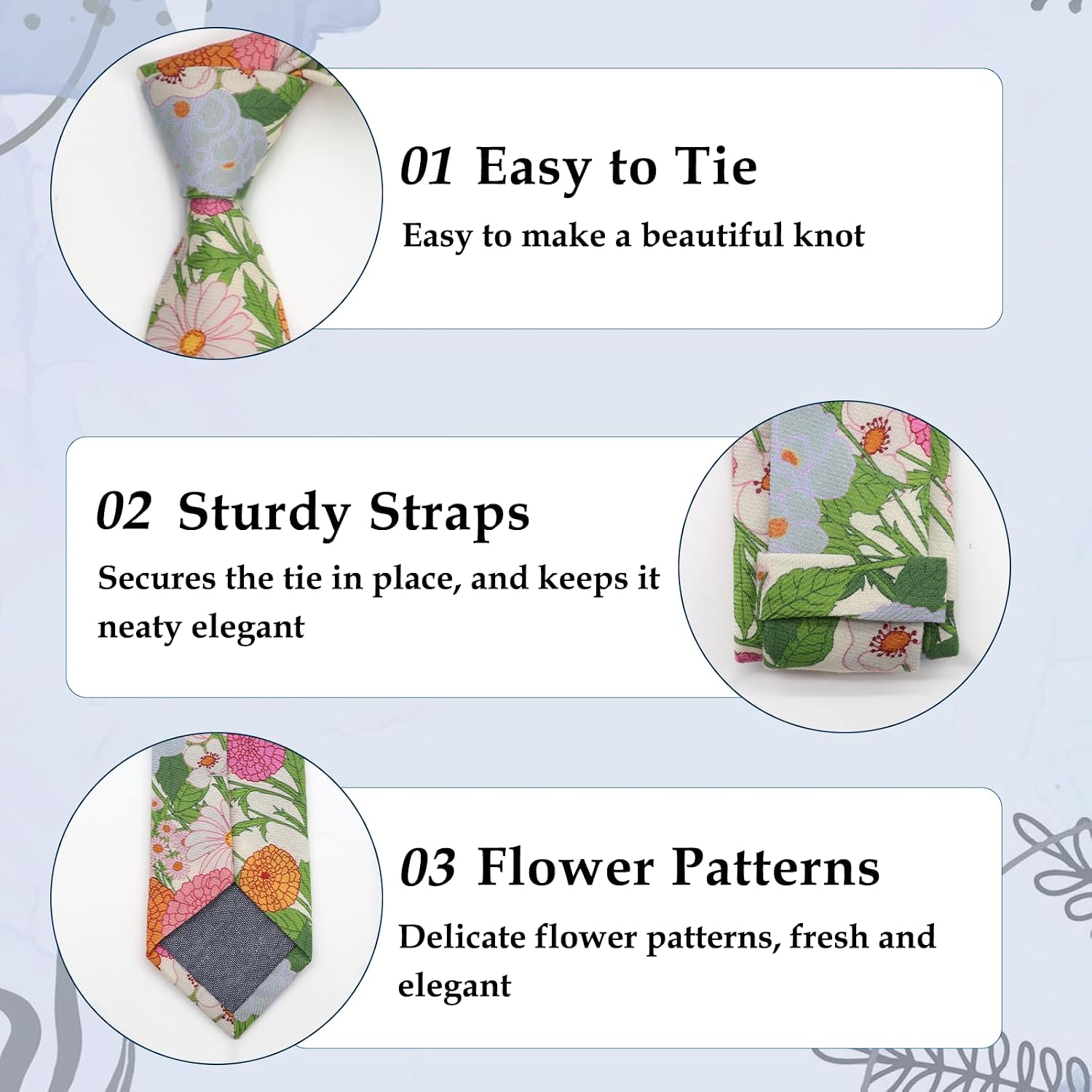 Floral Ties for Men, 2.56'' Cotton Mens Neckties Flower Print Skinny Tie for Groom Groomsmen Weddings Party