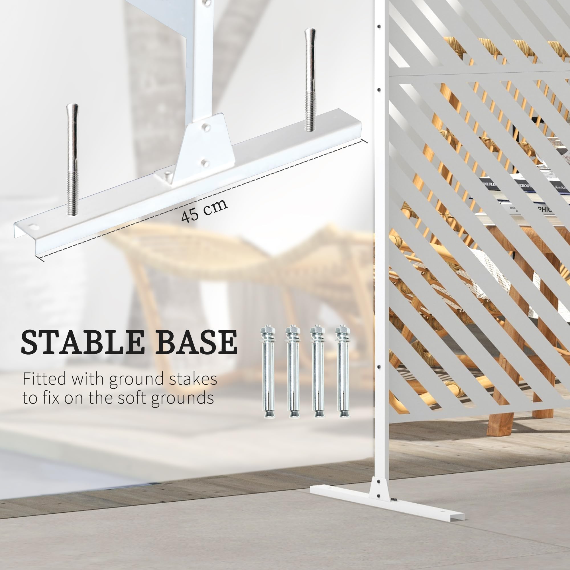 Outsunny Biombo de Exterior Separador de Ambientes 122x45x198 cm Blanco | 3 Piezas, Patrón de Triángulo Invertido, Marco de Acero, Pantalla de Privacidad, para Patio Terraza Jardín