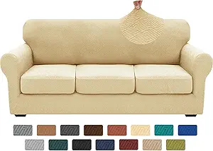 XINEAGE 2025 New 4 Pieces Couch Covers for 3 Cushion Couch Super Stretch Thick Soft Sofa Cover Anti Slip Sofa Slipcover Dogs Cats Furniture Protector (Beige, 71"-91")