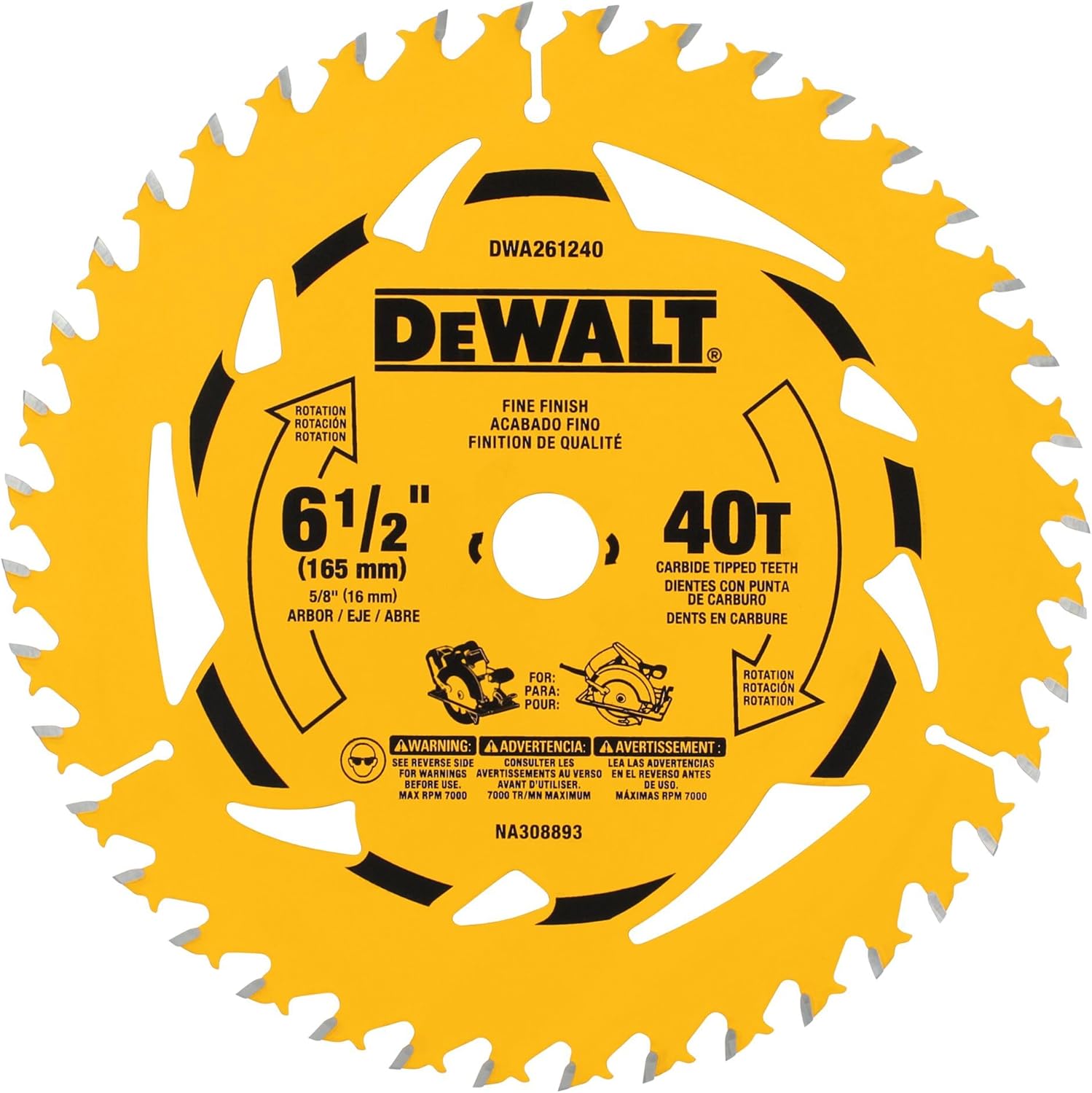 DEWALT 6-1/2 in. 40T Circular Saw Blade (DWA261240)