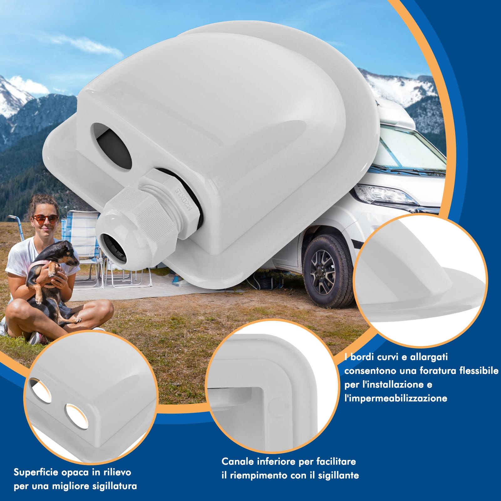 Restmo Passacavi Solari IP68 Set da 2 ABS Resistente Bianco