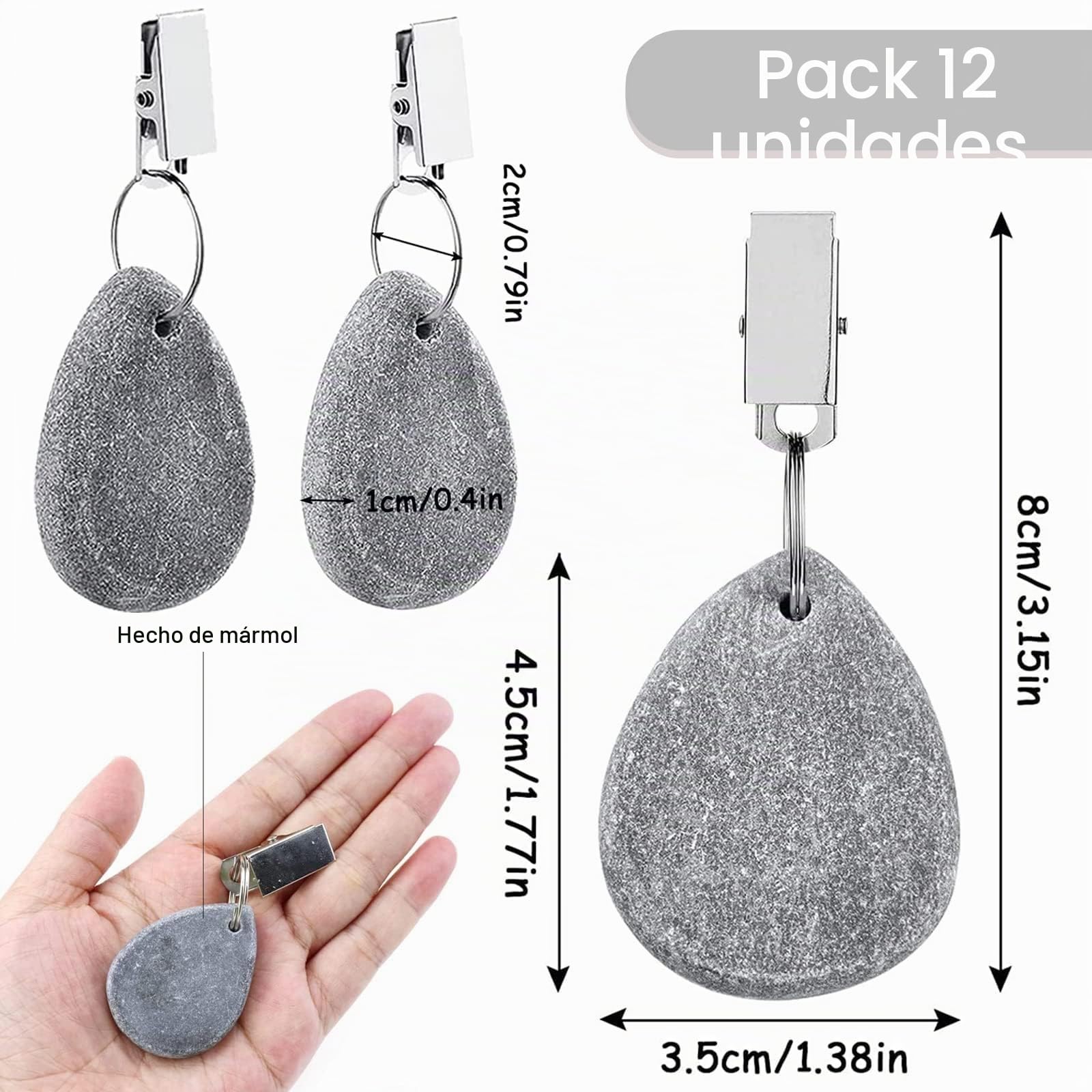 12 Piezas Pesas Mantel Pesos para Manteles con Pinza Mármol Natural Pesos para Manteles Exteriores,Contrapesos para Cortinas por Pesas para Plomos Cortinas por Mantel Exterior Jardin